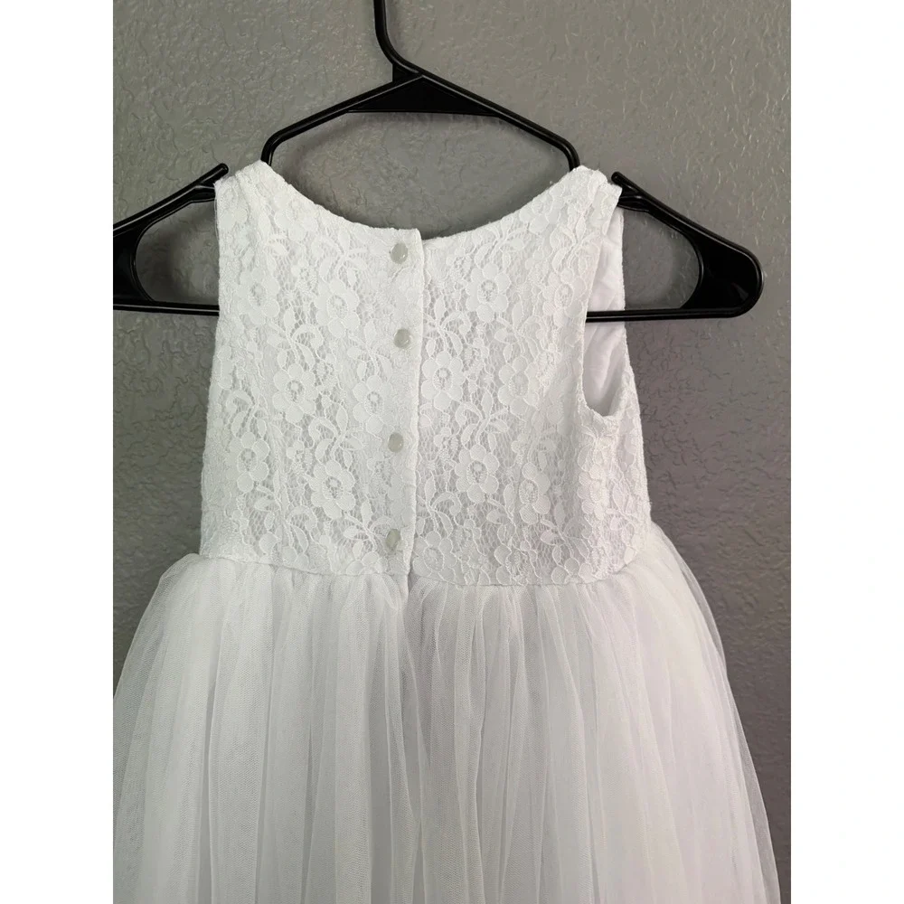 Davids Bridal Girls White Lace and Tulle Flower Girl Dress Size 5 Formal Wedding - Picture 5 of 6